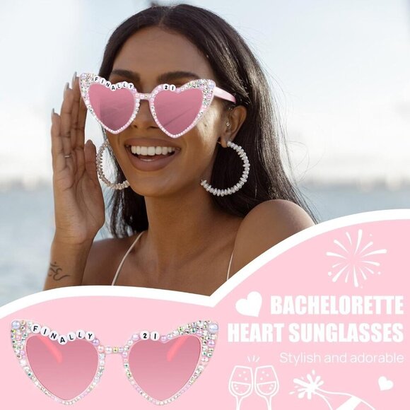 21st Birthday Sunglasses Pink Heart Crystals Decor Accessories for Women main image 4